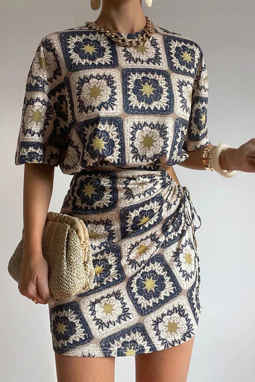 LuxeDraw – Dames O-Hals Mini Jurk met Treksnoer