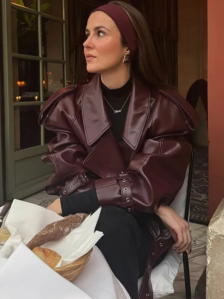 Aria Bordeaux Leren Oversized Jas