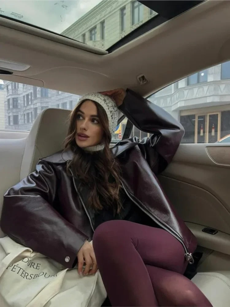 Aria Bordeaux Leren Oversized Jas