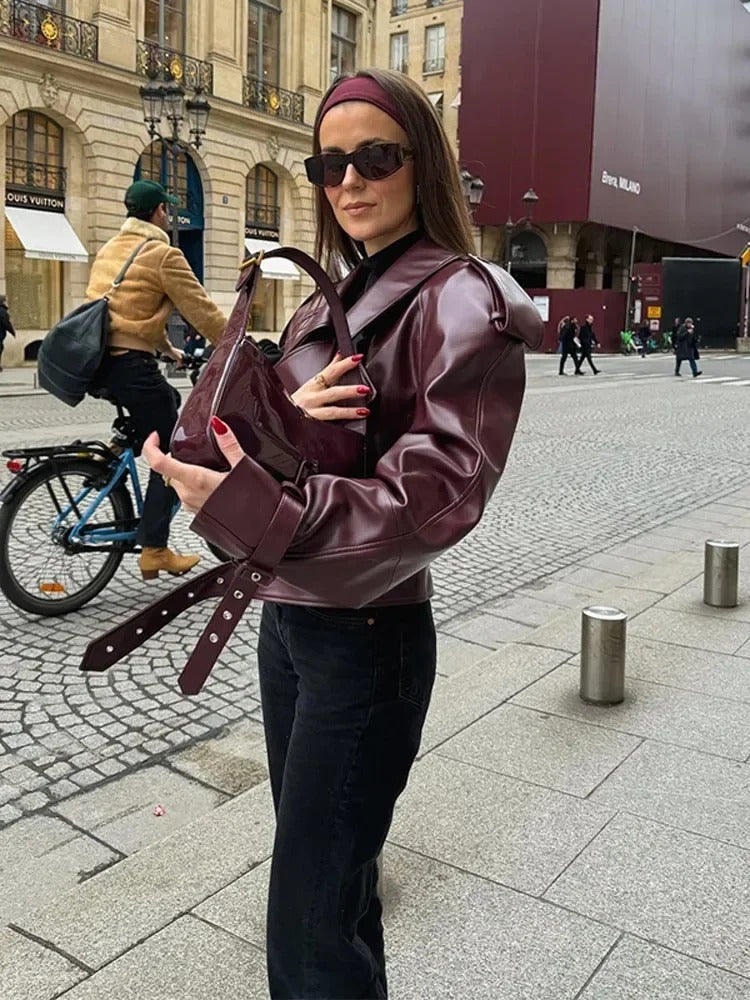Aria Bordeaux Leren Oversized Jas
