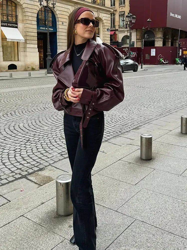 Aria Bordeaux Leren Oversized Jas