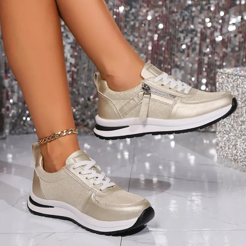 Lynn – Zilveren Sneakers met Rits