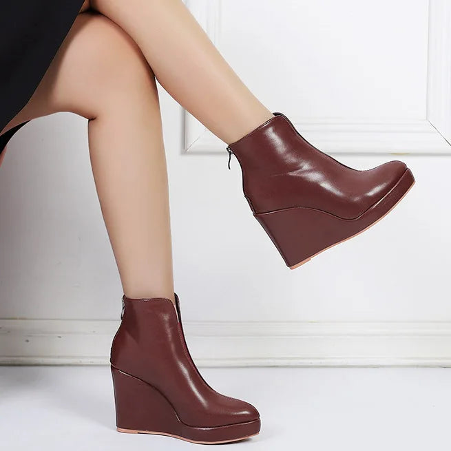 StepUp – Dames Leren Enkellaarzen met Sleehak