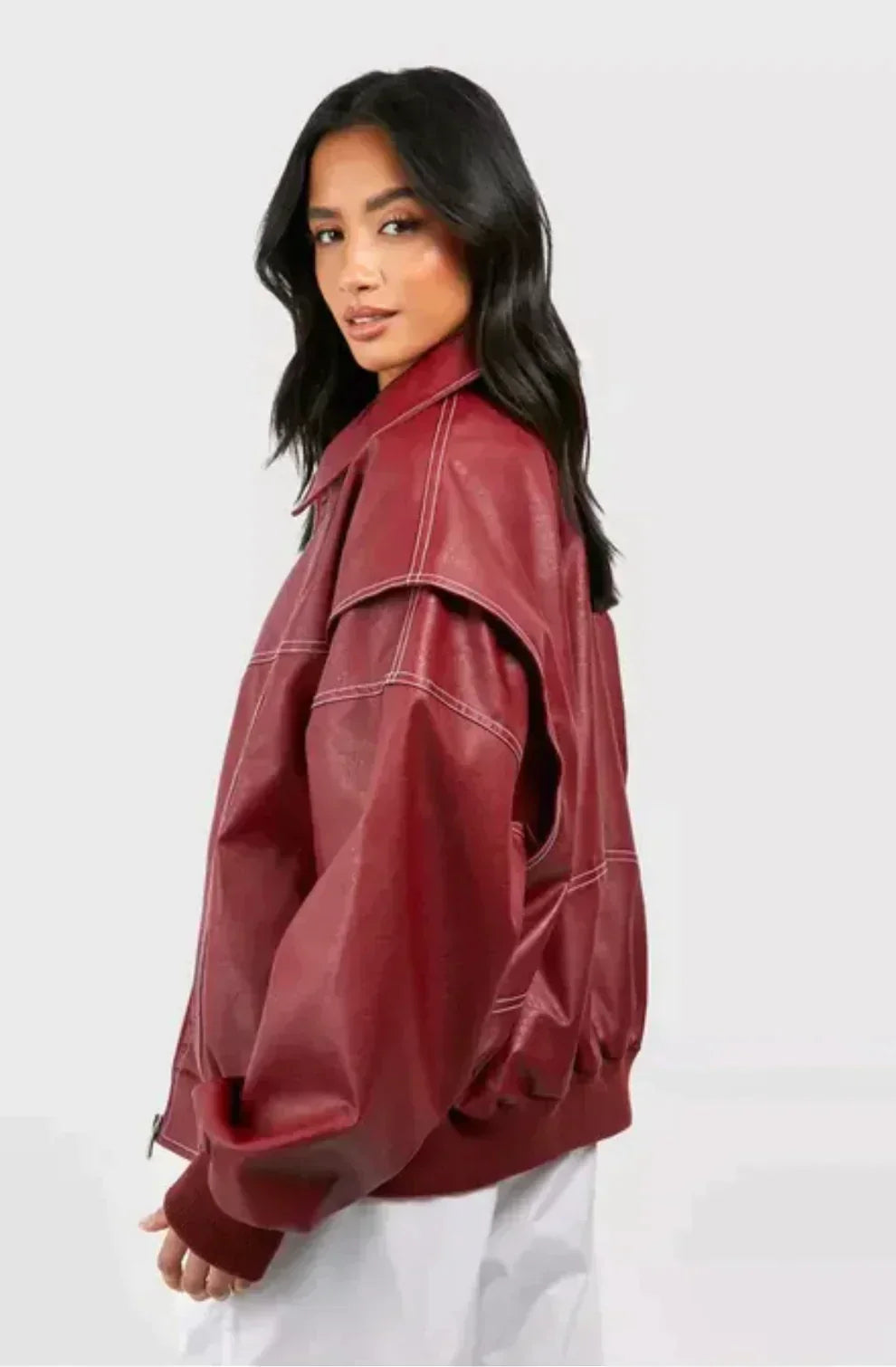 Romy – Oversized Rode Leren Bomber