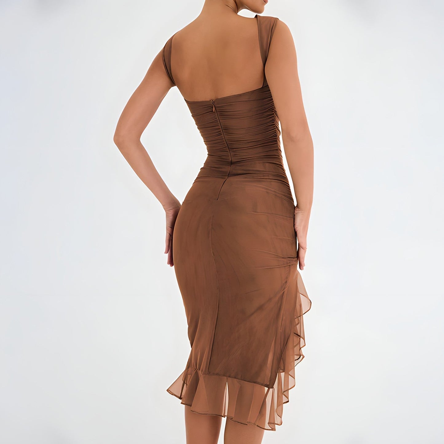 Lunaria – Geplooide Midi-Jurk met Ruches