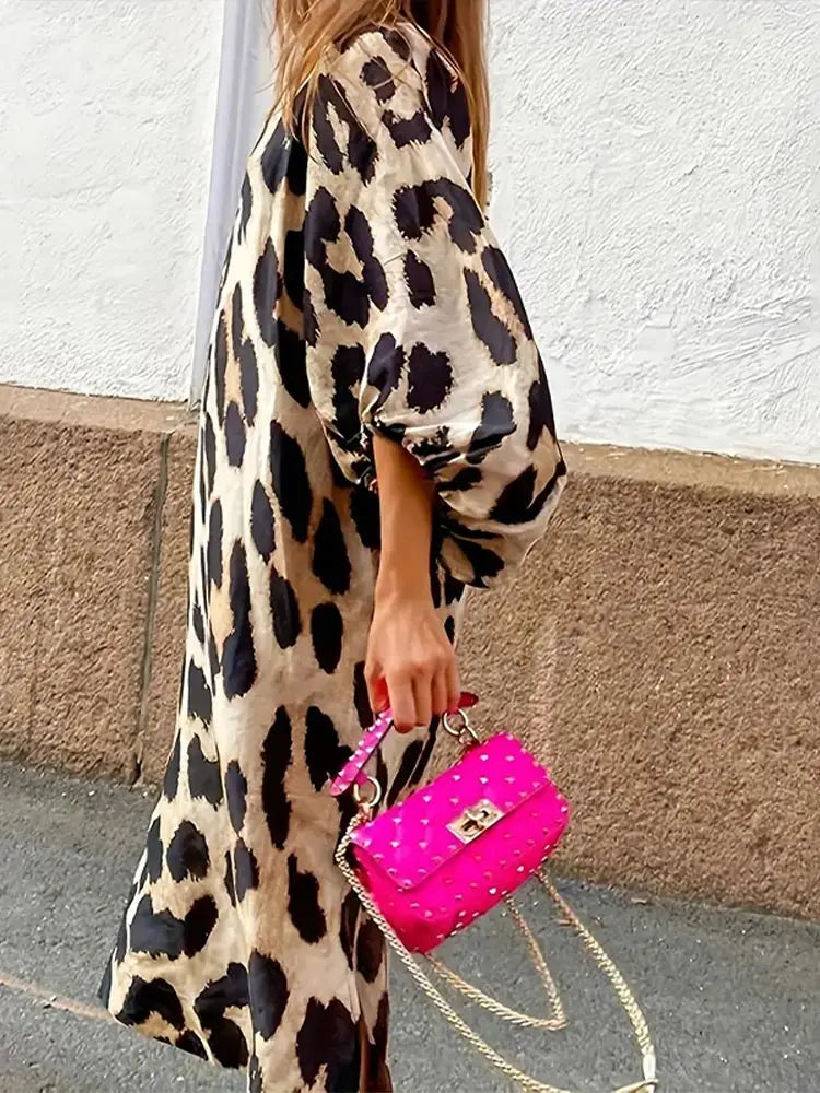 Elena – Midi-jurk met Luipaardprint