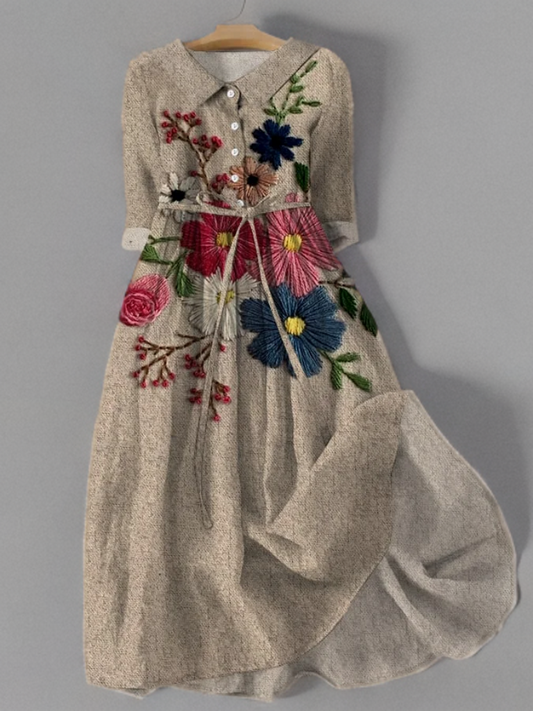 Charlotte | Retro Jurk met Botanisch Kant en Zakken | Tijdloze Elegantie