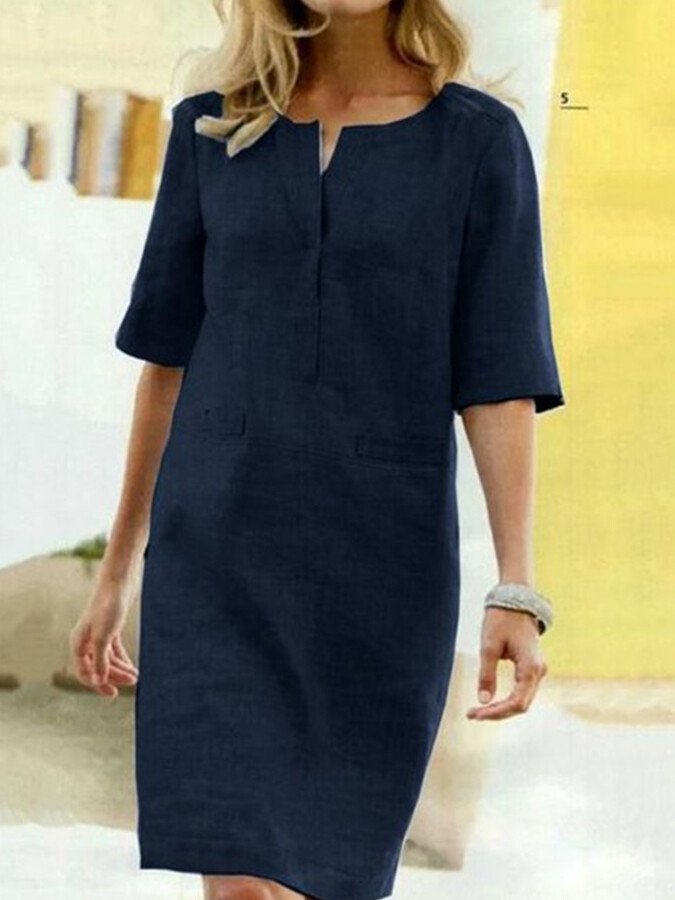 Lina Breeze – Luchtige Linnen Jurk met Elegante V-Hals