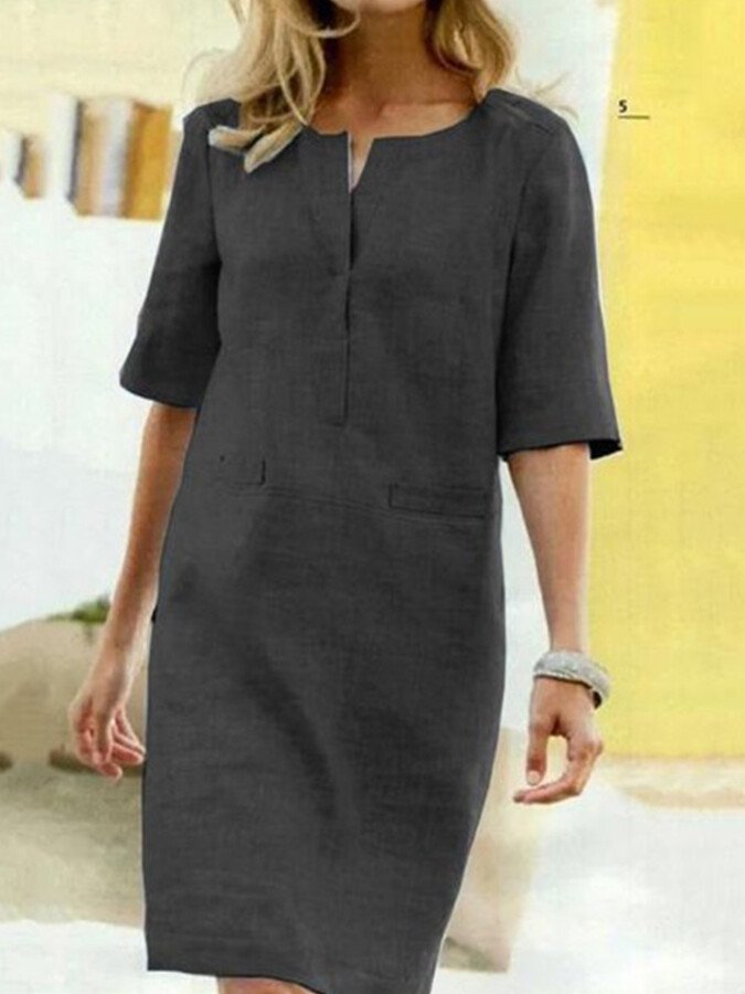 Lina Breeze – Luchtige Linnen Jurk met Elegante V-Hals