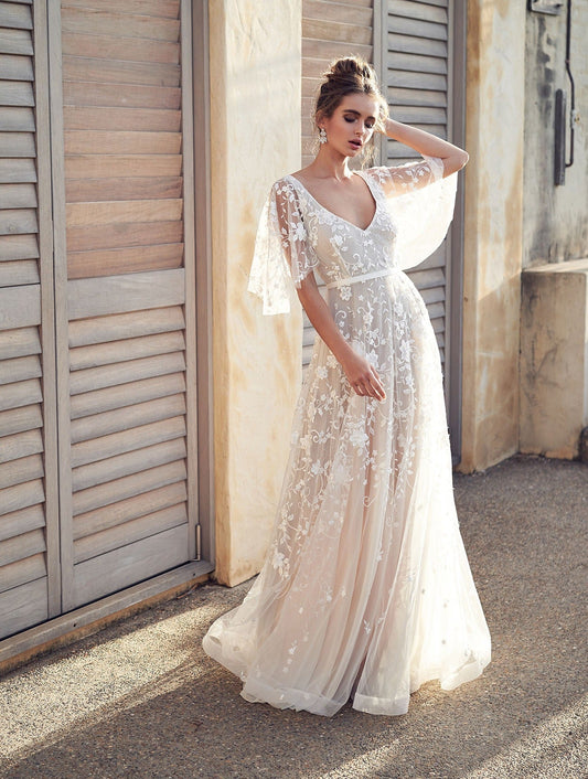 Aurora Bridal Gown – Tijdloze Romantiek in Parelwit