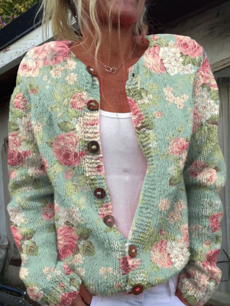 Flora – Gebloemde Knoopcardigan