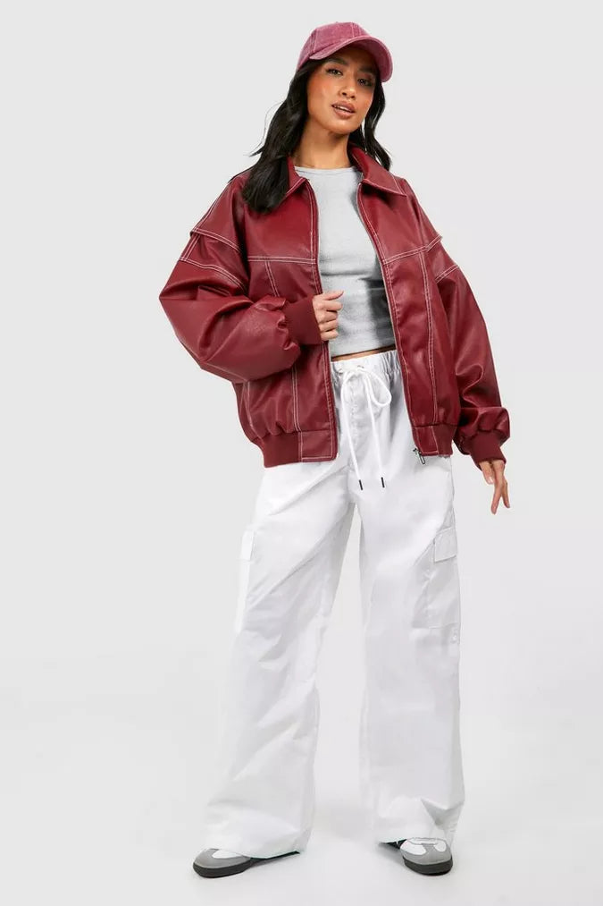 Romy – Oversized Rode Leren Bomber