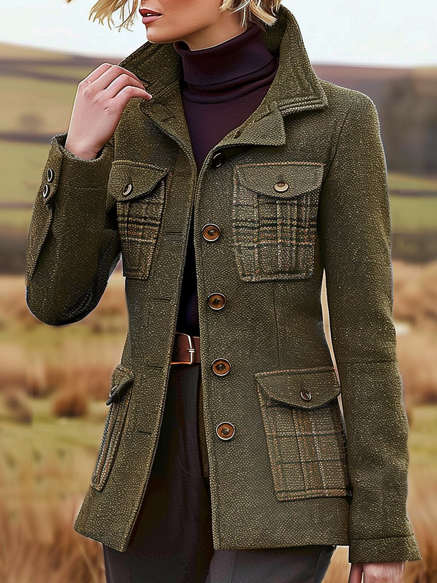WoodlandHeritage – Wollen Vintage Blazer met Opstaande Kraag