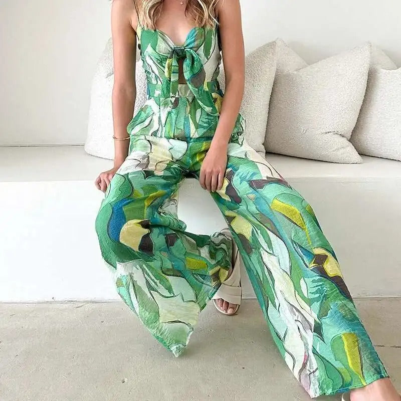 FloraVibe – Dames Floral Print V-Hals Jumpsuit