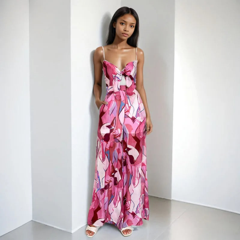 FloraVibe – Dames Floral Print V-Hals Jumpsuit