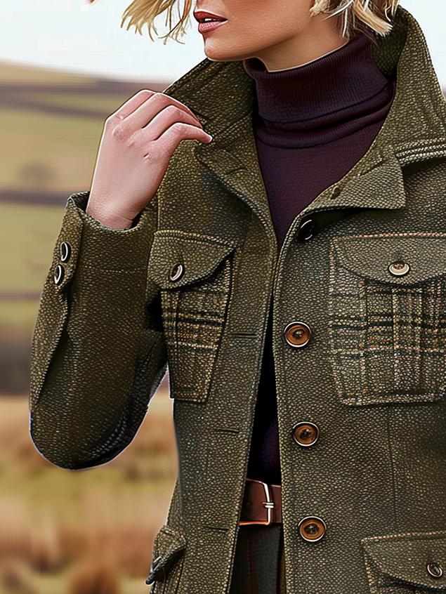 WoodlandHeritage – Wollen Vintage Blazer met Opstaande Kraag