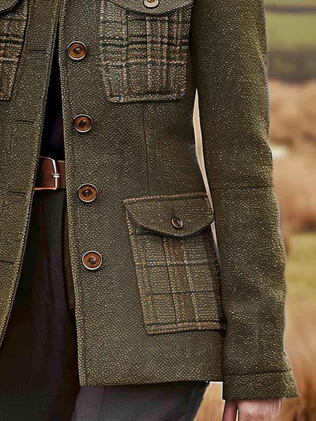 WoodlandHeritage – Wollen Vintage Blazer met Opstaande Kraag