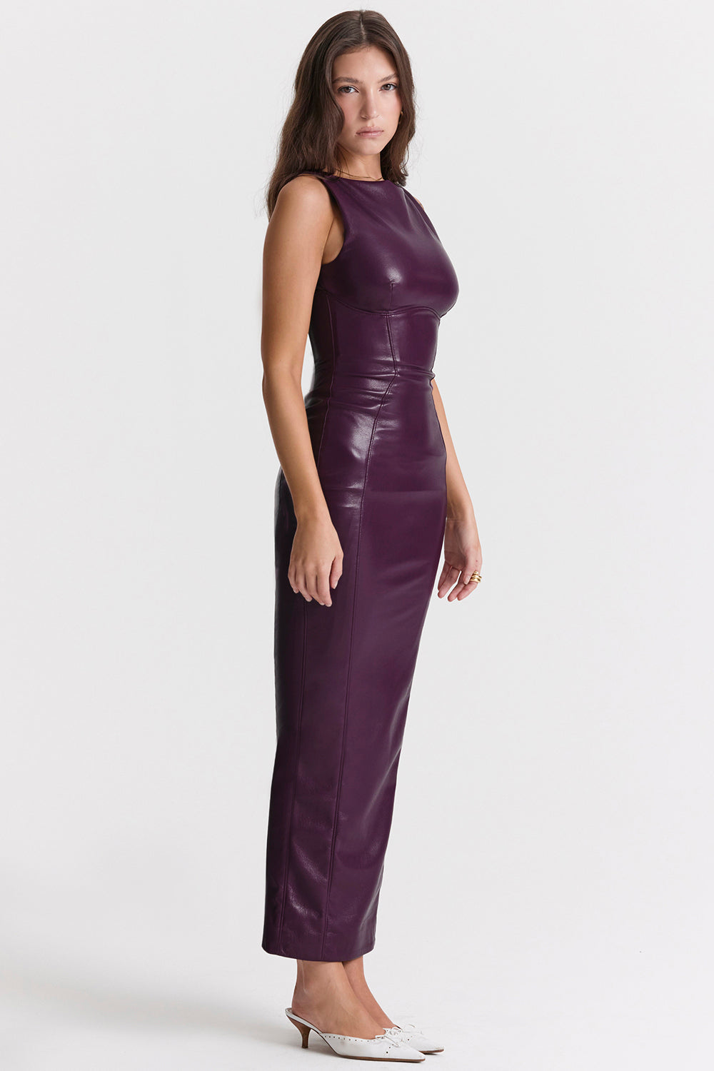 Aurora Noir – Vegan Leren Maxi-Jurk met Luxe Pasvorm