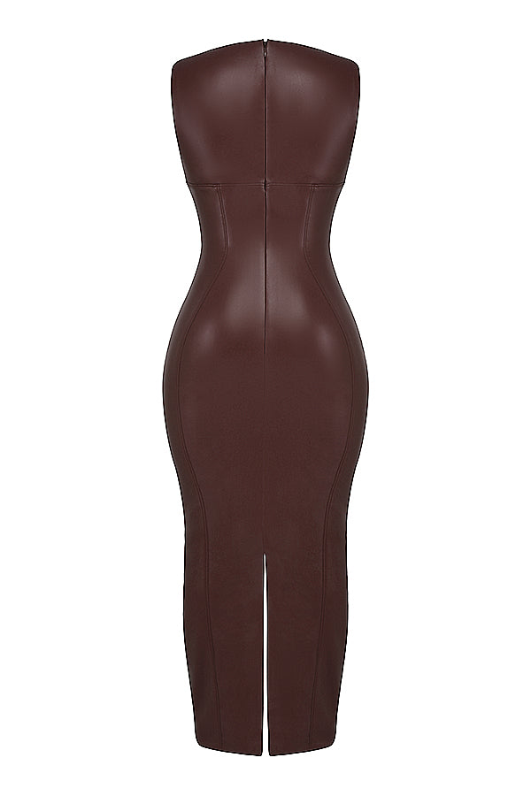 Aurora Noir – Vegan Leren Maxi-Jurk met Luxe Pasvorm