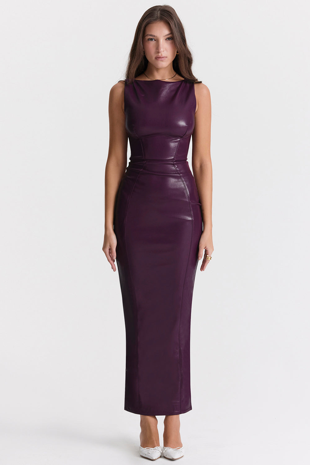 Aurora Noir – Vegan Leren Maxi-Jurk met Luxe Pasvorm