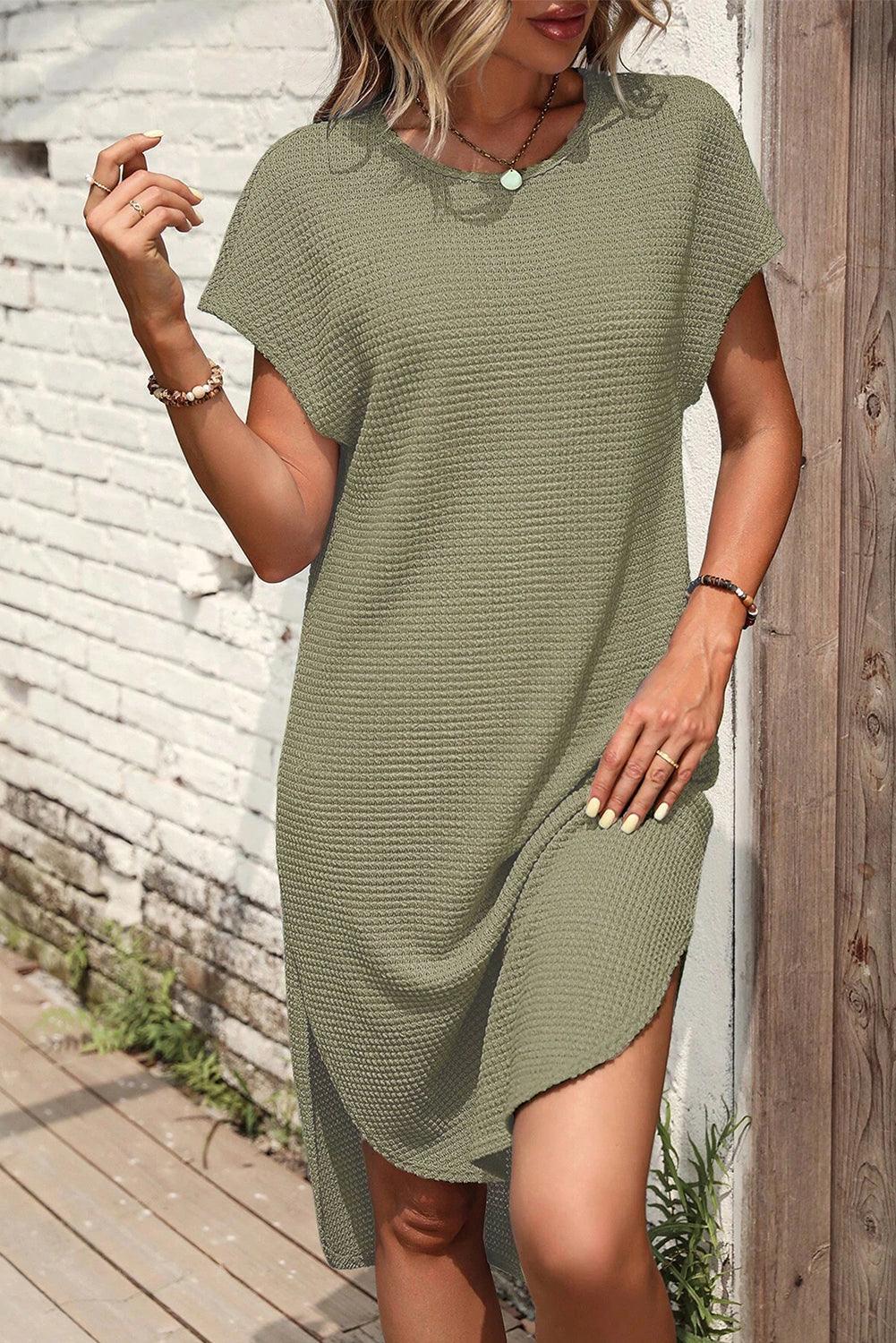 Waffle Chic T-shirt Dress – Comfort en Stijl in Één
