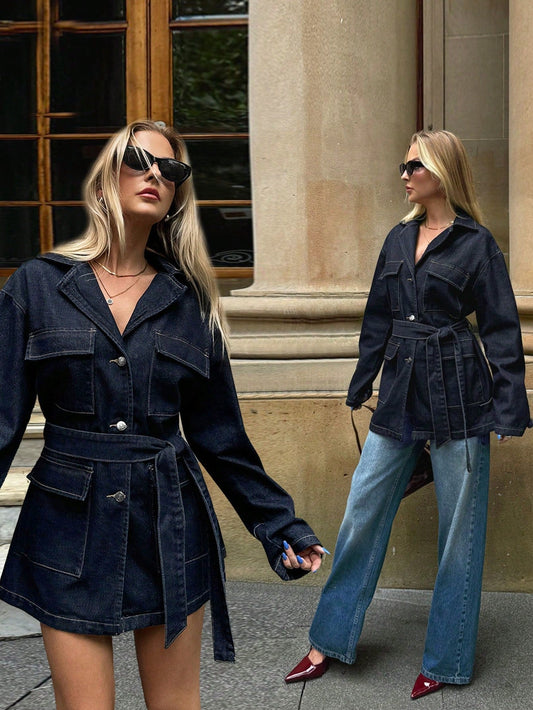 Noëlle Luxe Denim Blazer met Tailleceintuur
