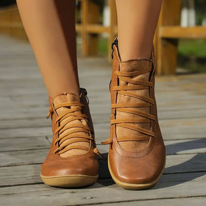 LaceStep – Dames Leren Enkellaarzen met Vetersluiting
