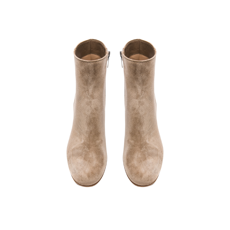 Claire – Beige Suède Enkellaars met Hak