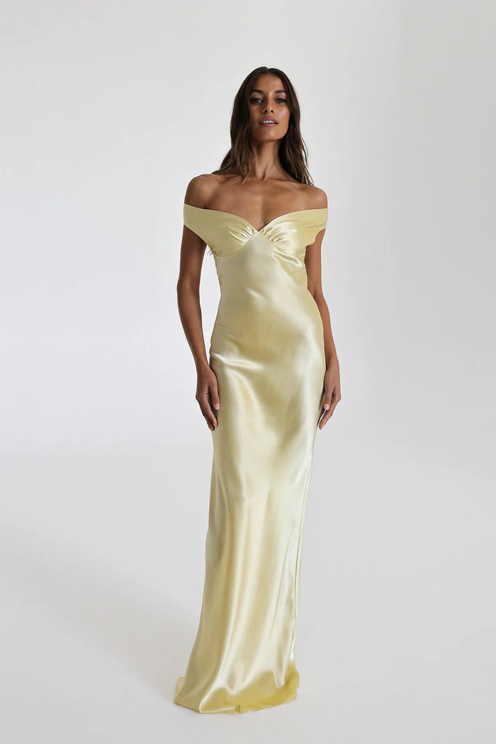 Serena Luxe Off-Shoulder Satijnen Maxi-jurk