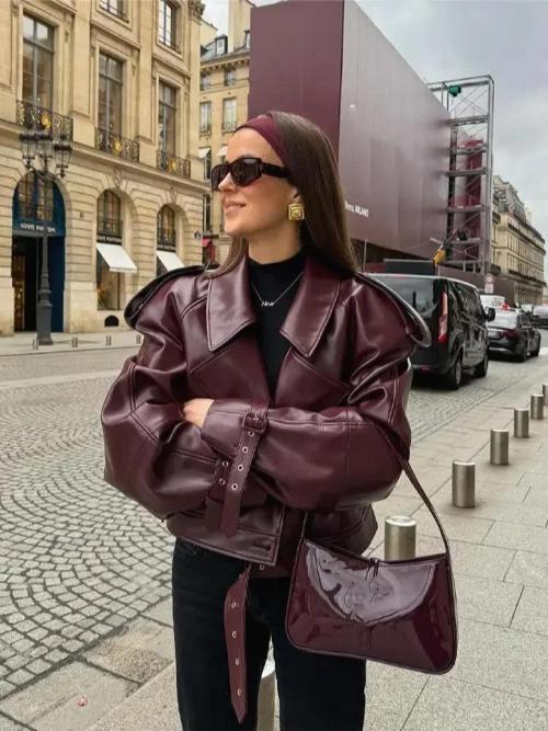 Aria Bordeaux Leren Oversized Jas