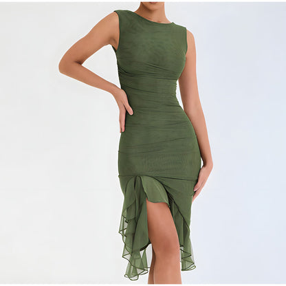 Lunaria – Geplooide Midi-Jurk met Ruches