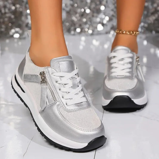 Lynn – Zilveren Sneakers met Rits