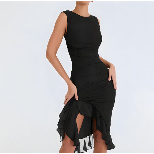 Lunaria – Geplooide Midi-Jurk met Ruches