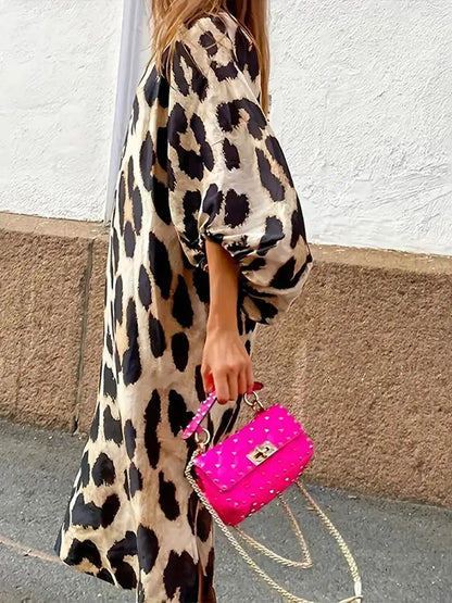 Elena – Midi-jurk met Luipaardprint