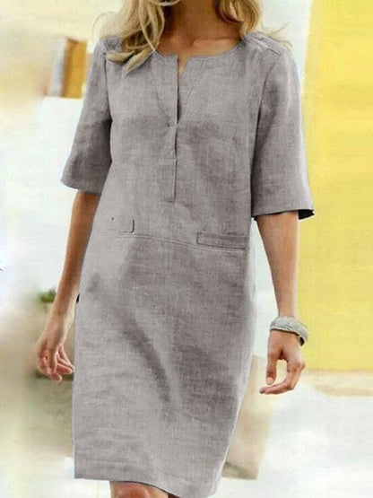 Lina Breeze – Luchtige Linnen Jurk met Elegante V-Hals