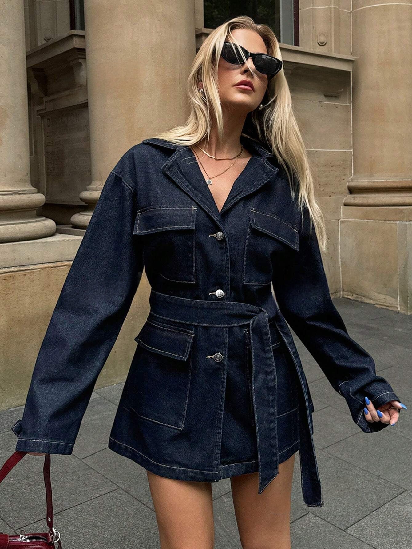 Noëlle Luxe Denim Blazer met Tailleceintuur