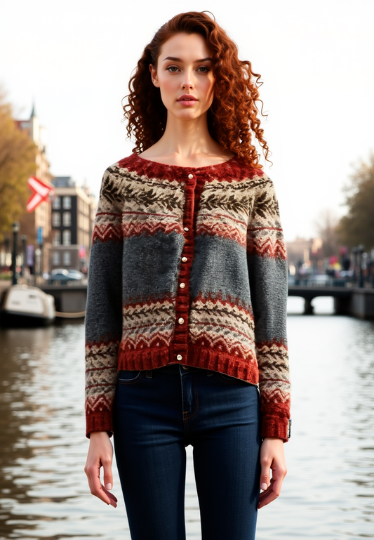 Astrid - Scandinavisch Grijs-Rode Vest