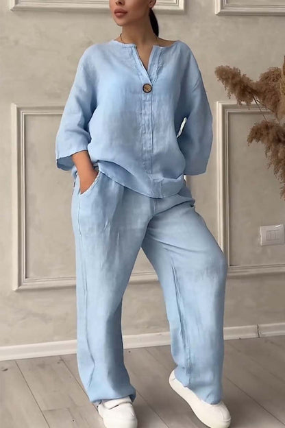 Livia - Casual Tweedelige Set van Katoen en Linnen | Comfort & Stijl in Één