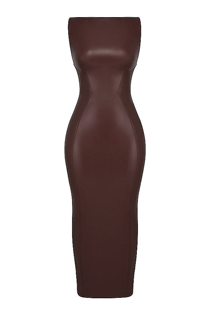 Aurora Noir – Vegan Leren Maxi-Jurk met Luxe Pasvorm
