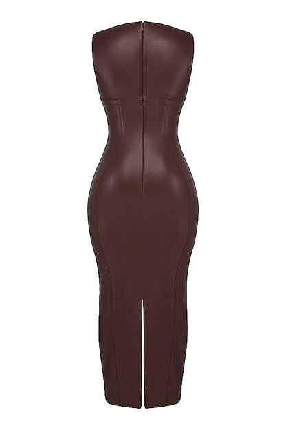 Aurora Noir – Vegan Leren Maxi-Jurk met Luxe Pasvorm
