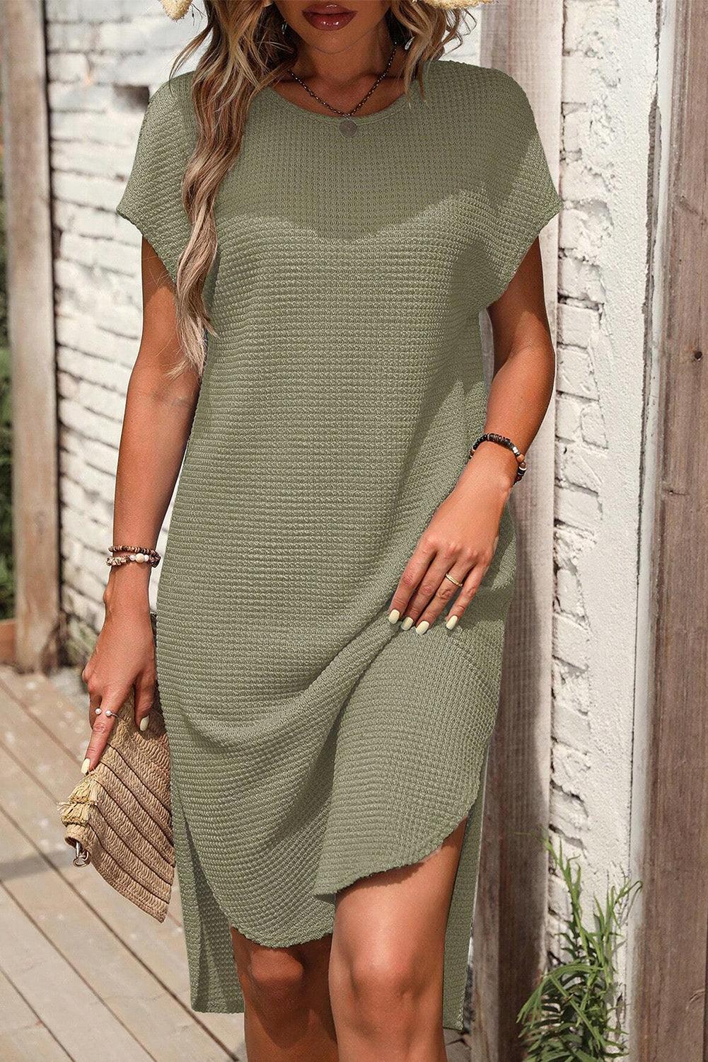 Waffle Chic T-shirt Dress – Comfort en Stijl in Één